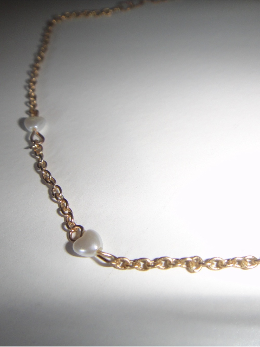 Gold Chain Choker with White Heart Beads - Women's Jewelry